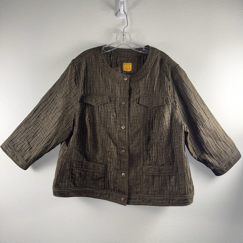 Ruby Rd Womens Jacket Brown Textured Button Front Casual Pockets Size 22W